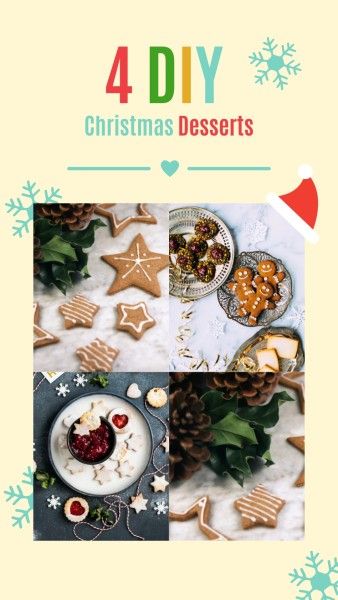 cake, dessert, food, Yellow Christmas Photo Collage 9:16 Template