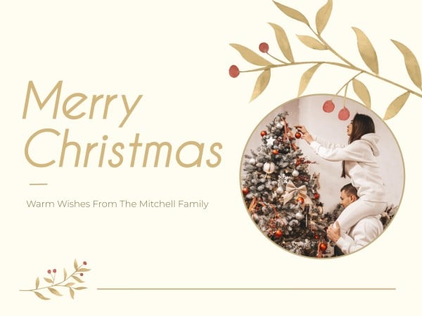 ベージュファミリーデコレーションメリークリスマス メッセージカード
