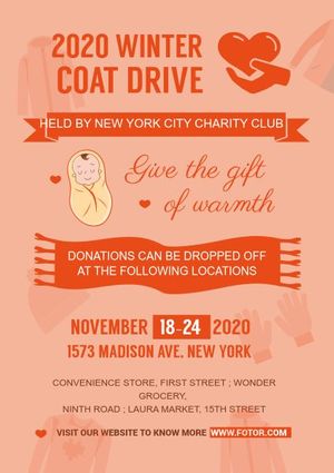 donating clothes, charity, warmth, Winter Coat Donation Poster Template