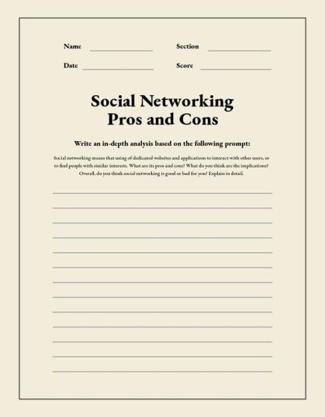 social media, network, pro and con, Beige Classic English Writing Worksheet Template