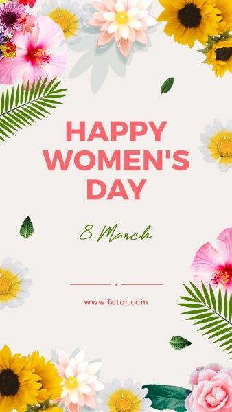 women power, international womens day, flower, Floral Illustration Happy Womens Day Instagram Story Template