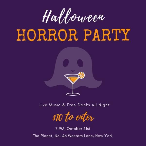 halloween, social medium, instagram ad, Purple hollywood horror party invitation Instagram Post Template