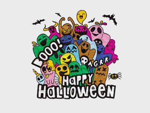trick or treat, cute, vector, Color Cartoon BooHappy Halloween Wish  Card Template