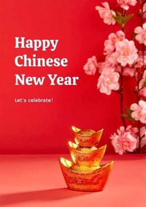 红色中国农历新年快乐 英文海报