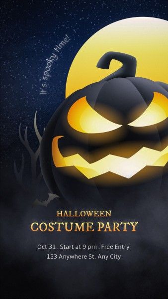event, pumpkin, spooky, Illustration Dark Night Halloween Costume Party Instagram Story Template