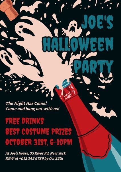 celebration, festival, holiday, Dark Green Illustration Night Bar Halloween Party Invitation Template