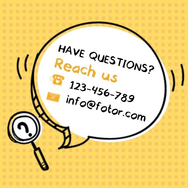 question, contact, information, Yellow Comic Style Reach Us Speech Bubble Instagram Post Template