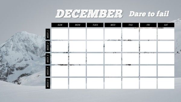 mountain, winter, cold, Snowy December Calendar Template