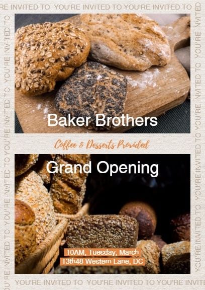 celebration, celebrate, party, Bread Store Opening Invitation Template