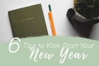 books, pencils, plant, Green White New Year Tips Blog Title Template