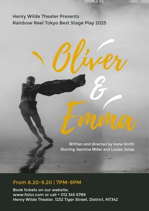 dance, actor, pantomime, Grey Loving Story Stage Play Invitation Template