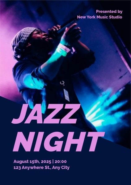 jazz music, music night, music performance, Simple Jazz Night Performance Poster Template
