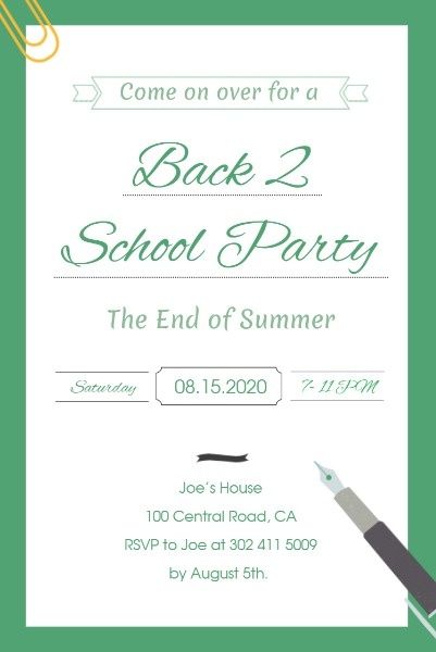 event, parties, events, Back To School Party Pinterest Post Template