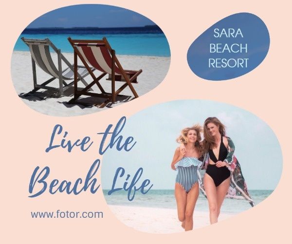 play, vacation, travel, Pink Beach Resort Ads Facebook Post Template