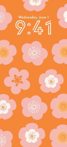 lock screen, flowers, sakura, Orange Illustration Cherry Blossom Phone Wallpaper Template