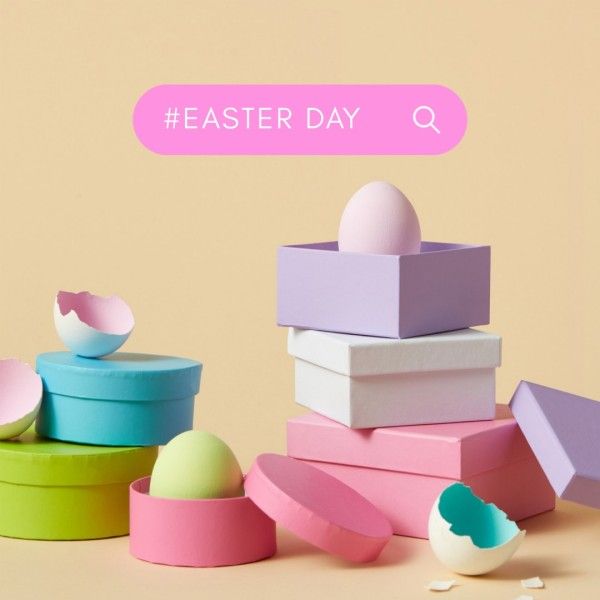 米色和粉红色现代复活节快乐 Instagram帖子