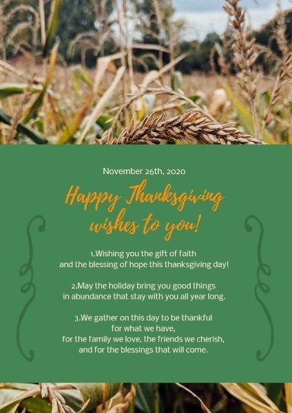 wishes, festival, celebration, Green Thanksgiving Wish Poster Template