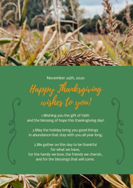 Green Thanksgiving Wish Poster Poster