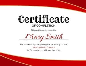 certificate of completion, course certificate, student, Red And White Completion Certificate Template