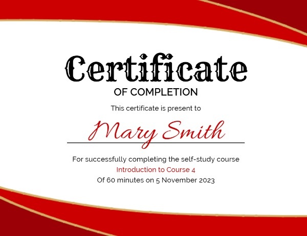 Red And White Certificate Of Completion Certificate