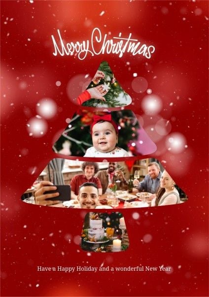 红色散景背景圣诞假期照片拼贴 英文海报