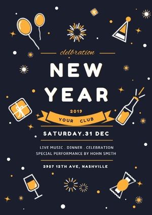 happy, 2019, music, New Year Party Poster Template