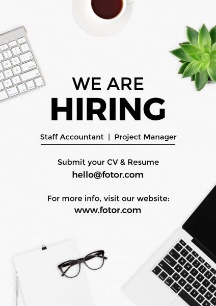 hire, employment, recruit, White Modern We Are Hiring Poster Template