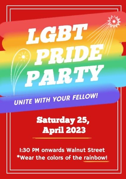 lgbt, love, pride month, Red Pride Party Invitation Flyer Template