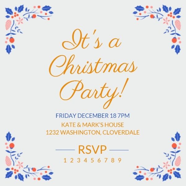 party, invite, event, White Simple Christmas Floral Invitation Instagram Post Template