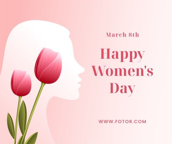 international women's day, march 8, female, Soft Pink Illustration Happy Women's Day Facebook Post Template