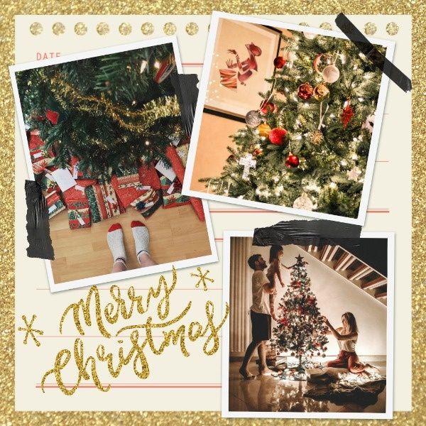 merry christmas, family, holiday, Golden Christmas Collage Instagram Post Template