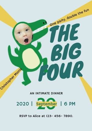 kid, child, happy birthday, The Big Four Boy Dinosaur Birthday Invitation Template