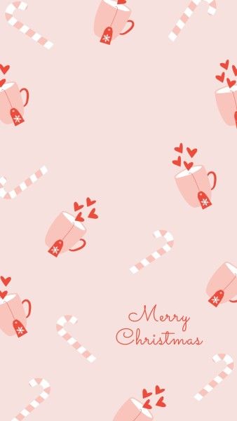 粉色圣诞节卡通杯子 手机壁纸