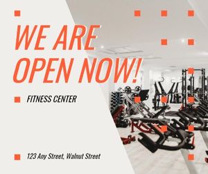 gym, sports, keep fit, Orange Fitness Center Grand Opening Facebook Post Template