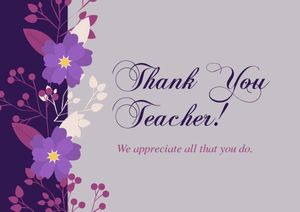 world teacher day, life, school, Purple Flower Thank You Teacher Postcard Template