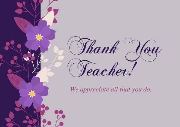 Purple Flower Thank You Teacher Postcard