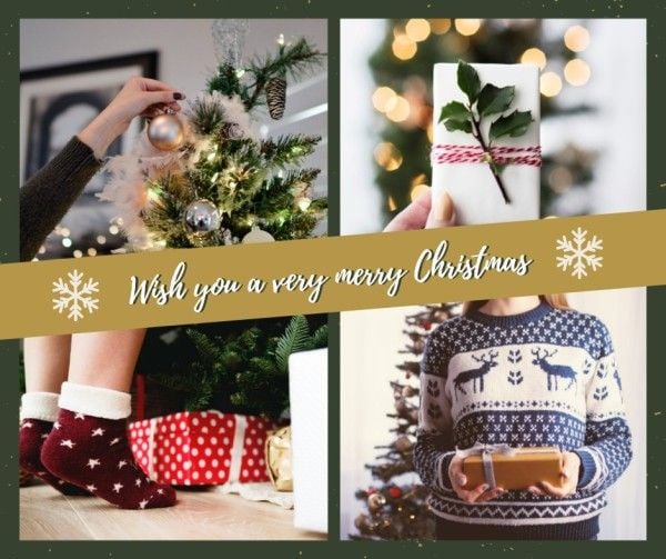 merry christmas, family, party, Green White Christmas Greeting Facebook Post Template