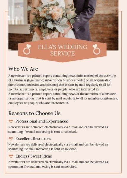 wedding service, married, marry, Pink Newsletter Template