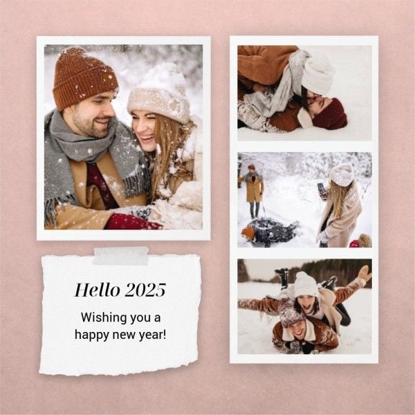 happy new year, love, lover, Beige Winter Holiday New Year Photo Collage (Square) Template