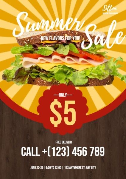 marketing, business, commercial, Yellow And Brown Fast Food Sale Flyer Template