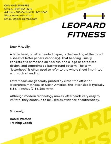 gym, sport, sporting, Leopard Fitness Letterhead Template