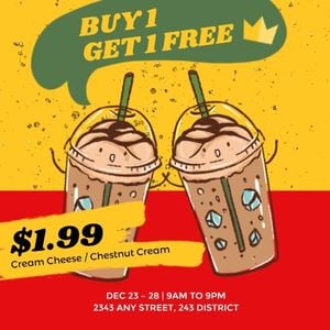 bubble, bubble tea, drink, Yellow And Red Bobble Tea Sale Instagram Post Template
