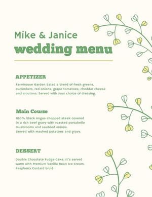 dinner, food, cuisine, Green Twig Wedding Menu Template