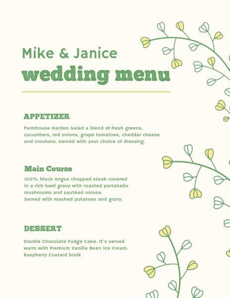 绿枝婚礼 英文菜单