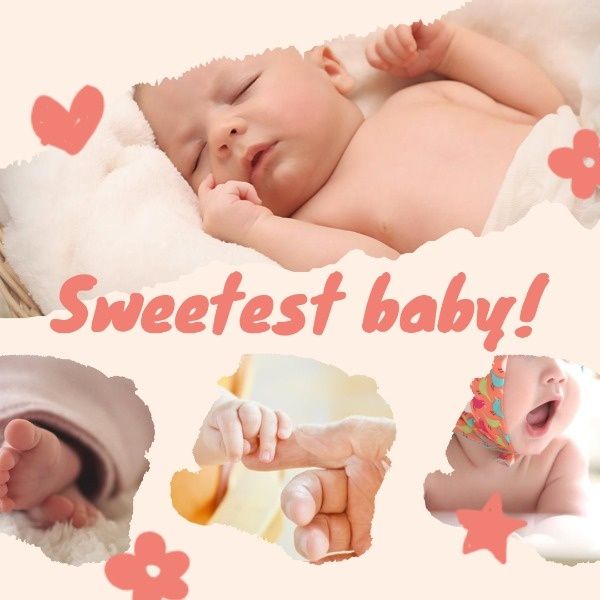 flower, star, heart, Cute Sweetest Baby Collage Instagram Post Template