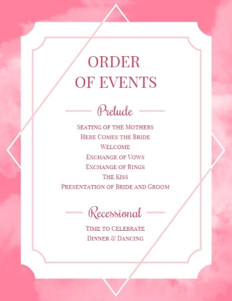 cloud, sweet, pink, Wedding Ceremony Party Invitation Program Template
