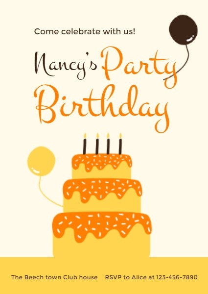 黄色い鹿とケーキの誕生日の招待状 招待状