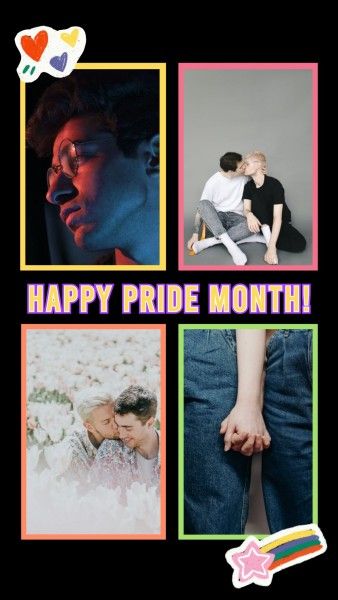 couple, lgbt, love, Black Happy Pride Month Photo Collage 9:16 Template