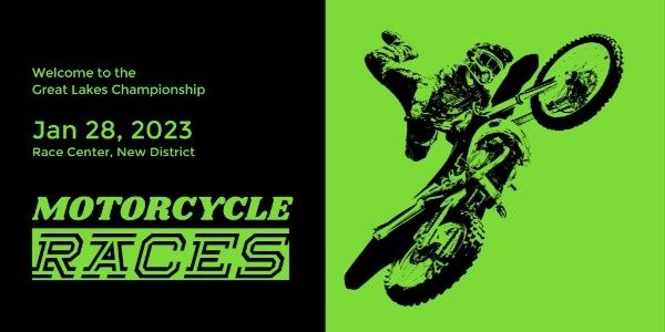 races, race, sport, Green Motorcycle Racing Game Twitter Post Template
