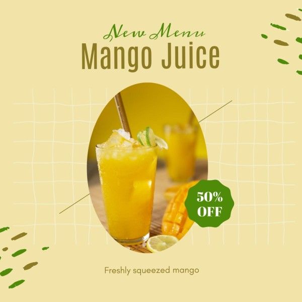 fruit, summer, chill, Yellow Mango Juice Drink Instagram Post Template